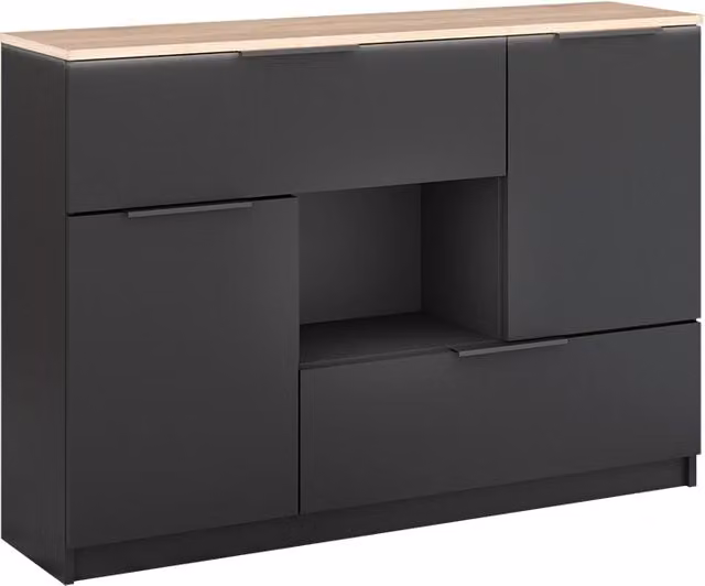 Cassettiera per camera da letto Betti Antracite/Sonoma 120 x 83.6 cm 2x porta, 2x cassetto e 1x scomparto aperto Vicco