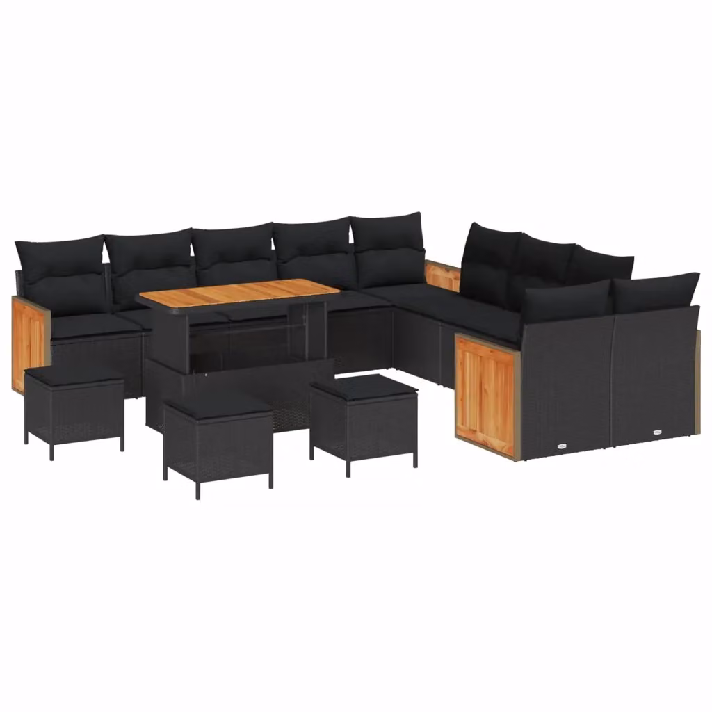 Set Divano da Giardino Moderno vidaXL in Rattan e Legno di Acacia Nero 14 Posti – 2