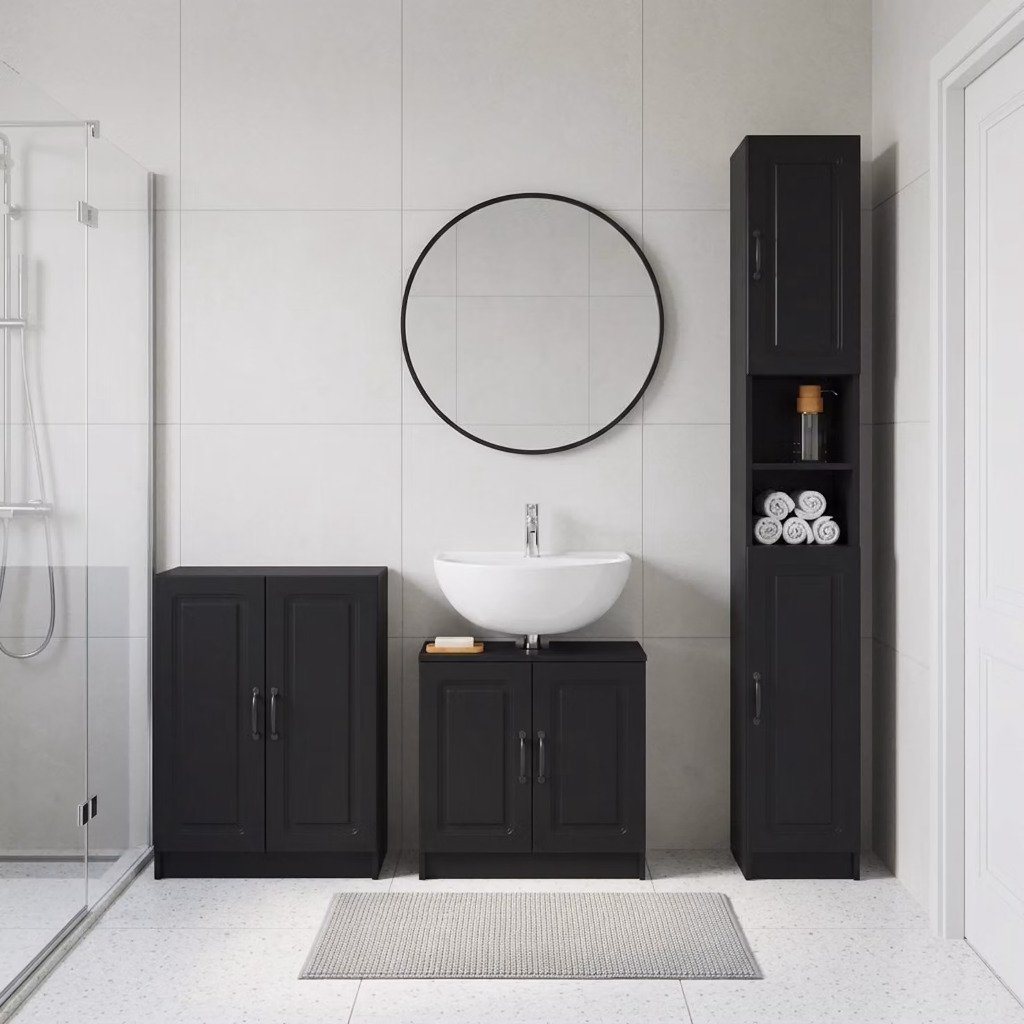 Set di mobili da bagno moderno vidaXL UTRECHT in 3 pezzi nero opaco
