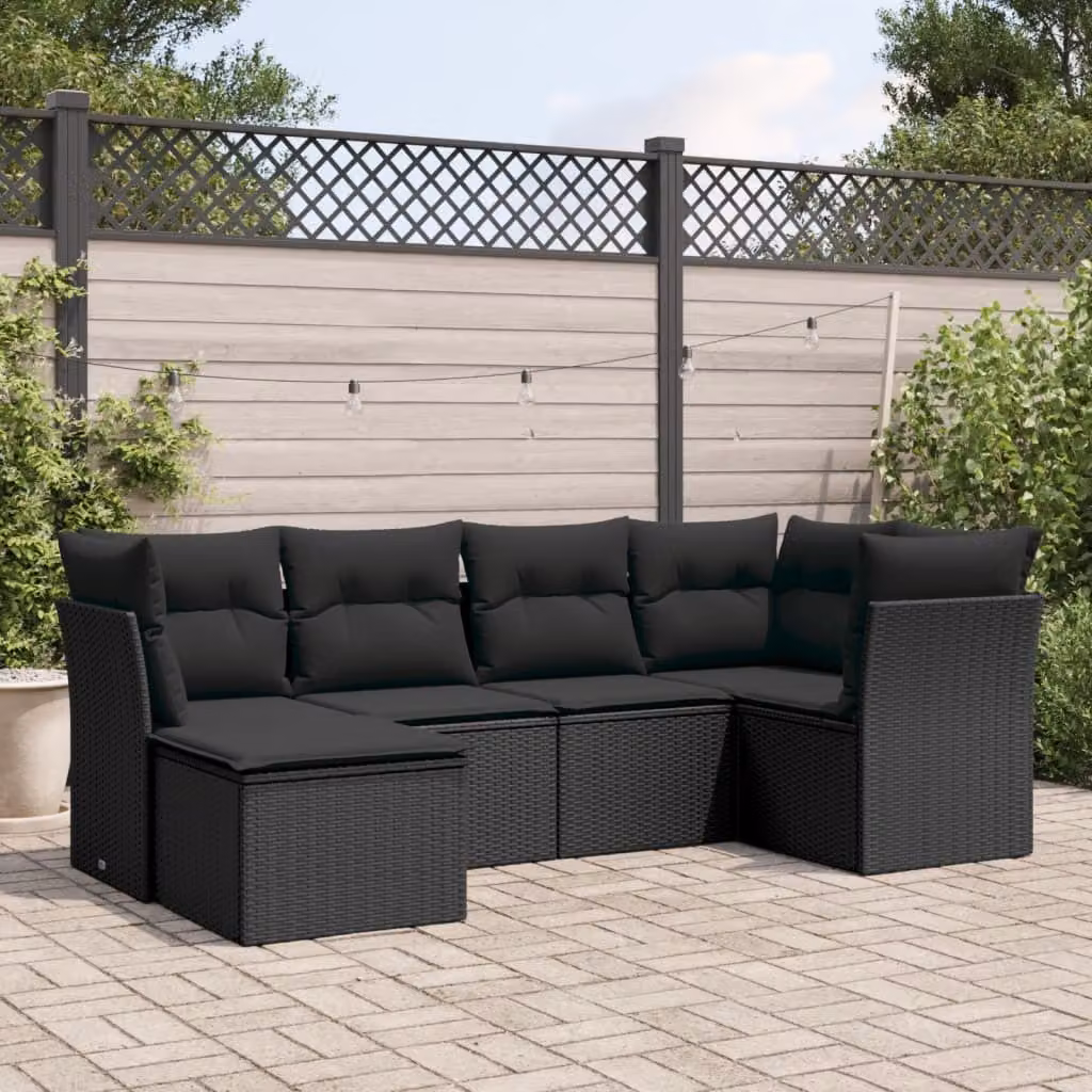 Maison Exclusive - Set Divano da Giardino 6 pz con Cuscini Nero in Polyrattan