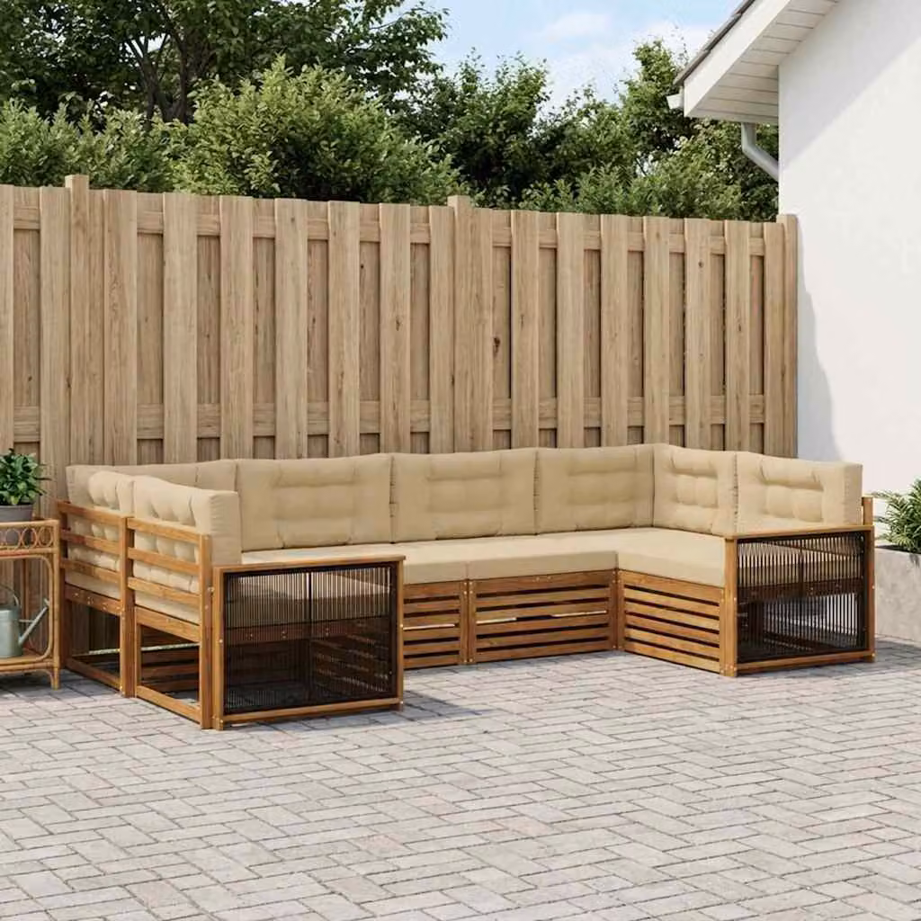 Set di divani da esterno vidaXL 6 pz in legno di acacia con cuscini, forma a L, colore beige e marrone