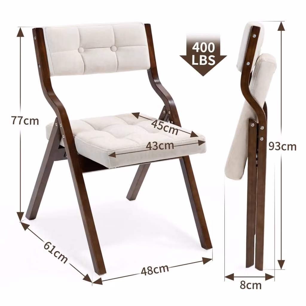 Set da 2 sedie pieghevoli REDOM in legno massello trattato con cuscini in velluto beige – 2