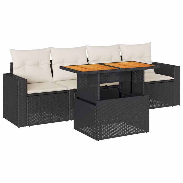 Set Divani da Giardino 5 pz con Cuscini in Polyrattan Nero