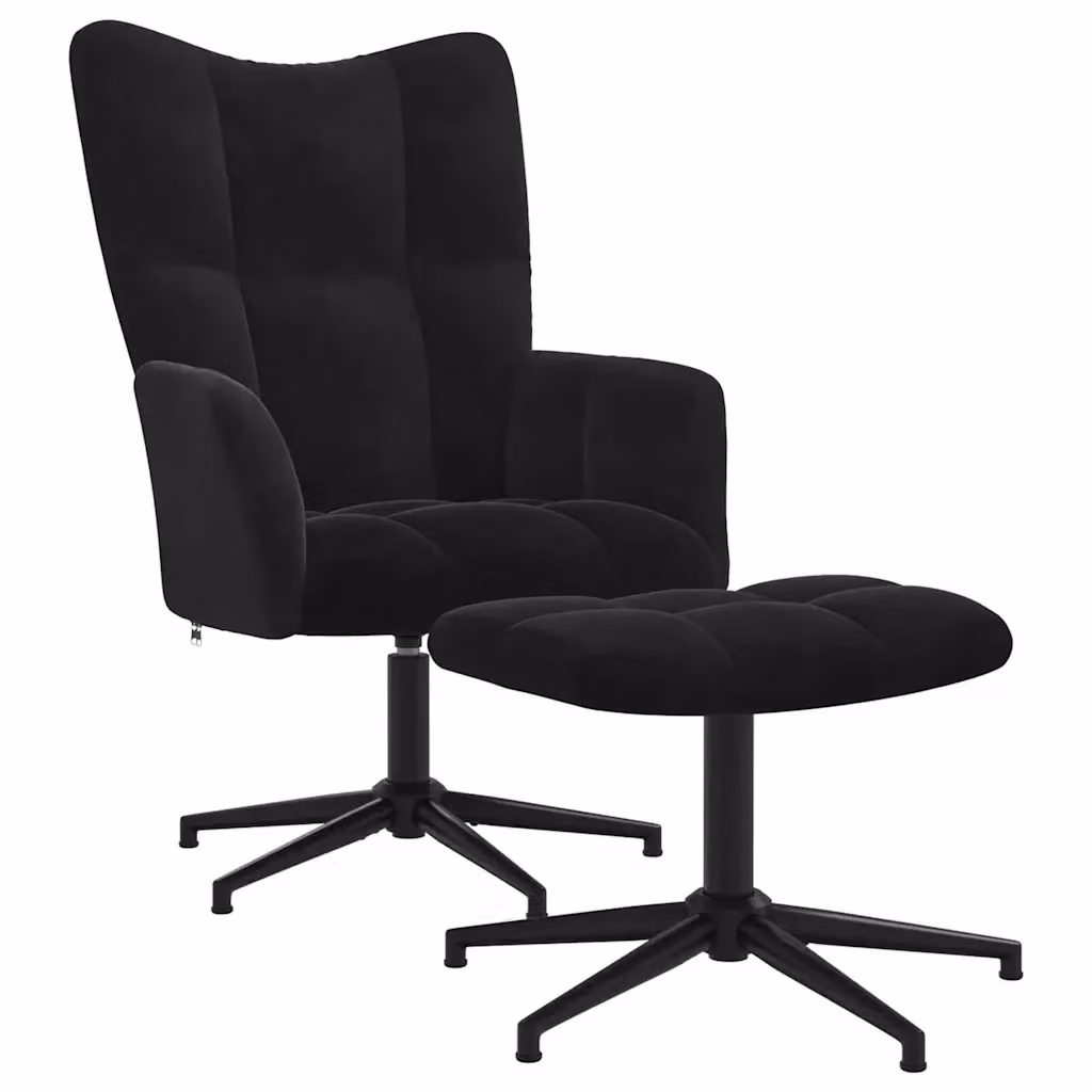 vidaXL Poltrona Relax con Poggiapiedi Nero in Velluto, Sedia Girevole a 360 Gradi con Braccioli e Struttura in Metallo – 2