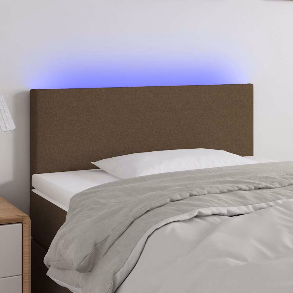 Testiera per letto vidaXL in tessuto marrone scuro con illuminazione LED e porta di ricarica USB, L 80 cm, P 5 cm, H 78-88 cm
