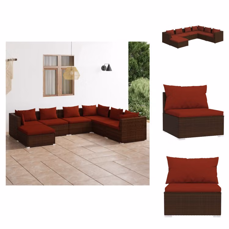vidaXL set da salotto da giardino 7 pezzi con cuscini in poly rattan marrone - Set di mobili da giardino