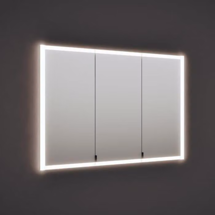Specchio da parete burgbad RL20, 121 cm, con cornice illuminata in vetro trasparente, da installare a parete