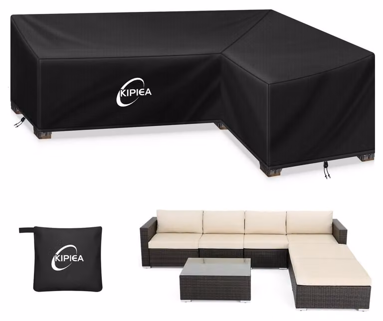 Copertura per mobili da esterno a forma di L, impermeabile, dimensioni 305x229x85 cm, tessuto Oxford 500D, resistente ai raggi UV, antivento