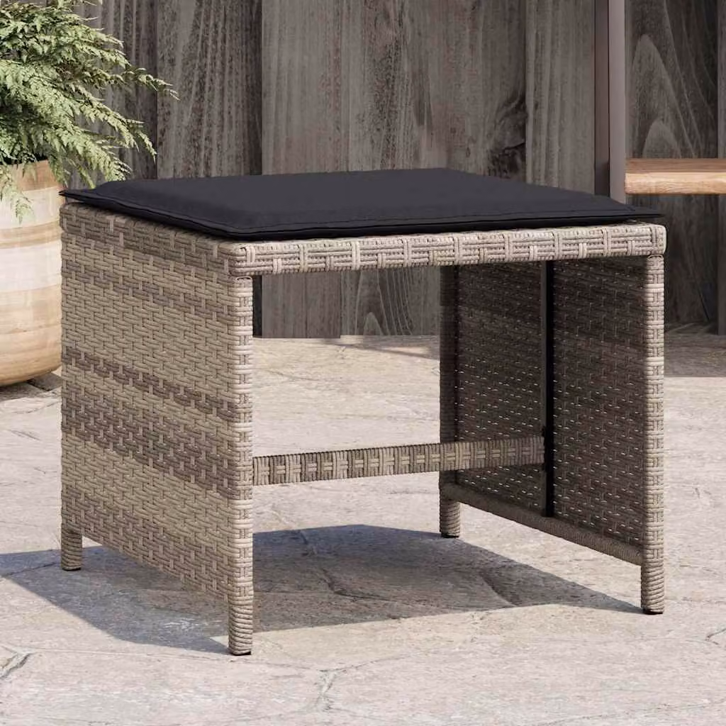 Set di 4 sgabelli da giardino vidaXL in polyrattan con cuscini grigio antracite L/P/H: 41 x 41 x 36 cm