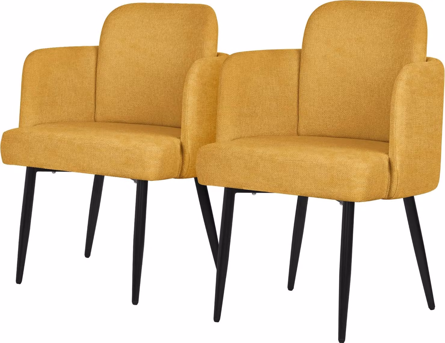 ML-Design set di 2 sedie da pranzo in tessuto senape Sedia da cucina con braccioli e schienale in rattan Sedia imbottita con gambe in metallo Ergonomica