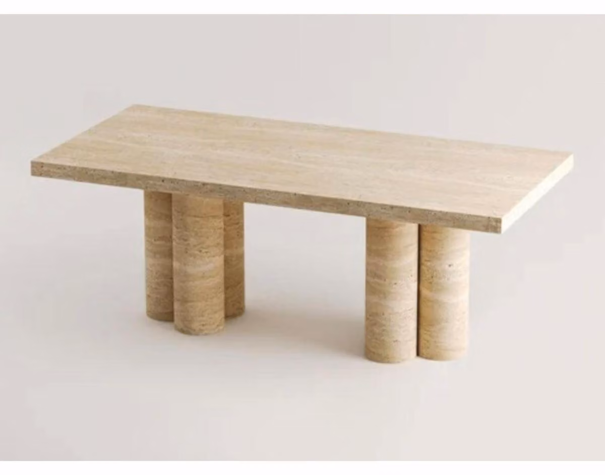 Casa Padrino Tavolo da pranzo in travertino beige 190 cm - Mobili per sala da pranzo in travertino