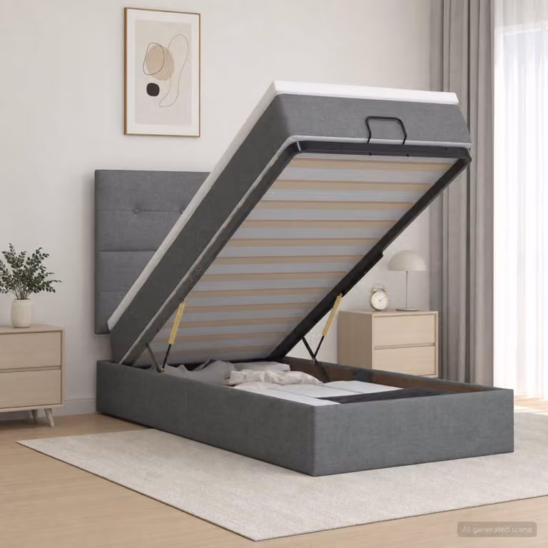 Letto ottomano con materasso vidaXL in tessuto Grigio Scuro, L: 80 cm, P: 200 cm, H: 140 cm