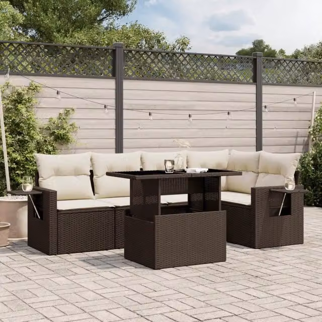 Set Divano da Giardino 6 pz con Cuscini Marrone in Polyrattan 3267893