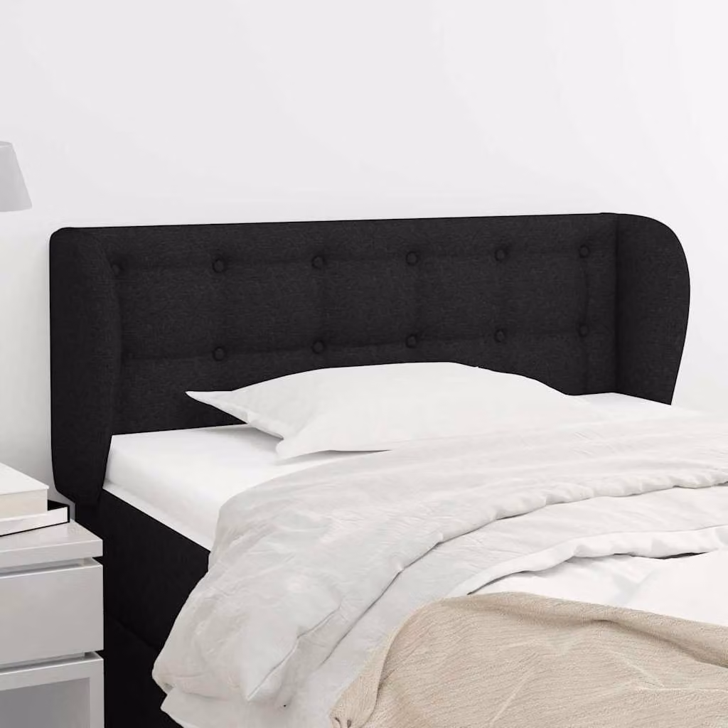 Testiera ad orecchio vidaXL in tessuto nero con struttura in legno L: 93 cm, P: 23 cm, H: 78-88 cm