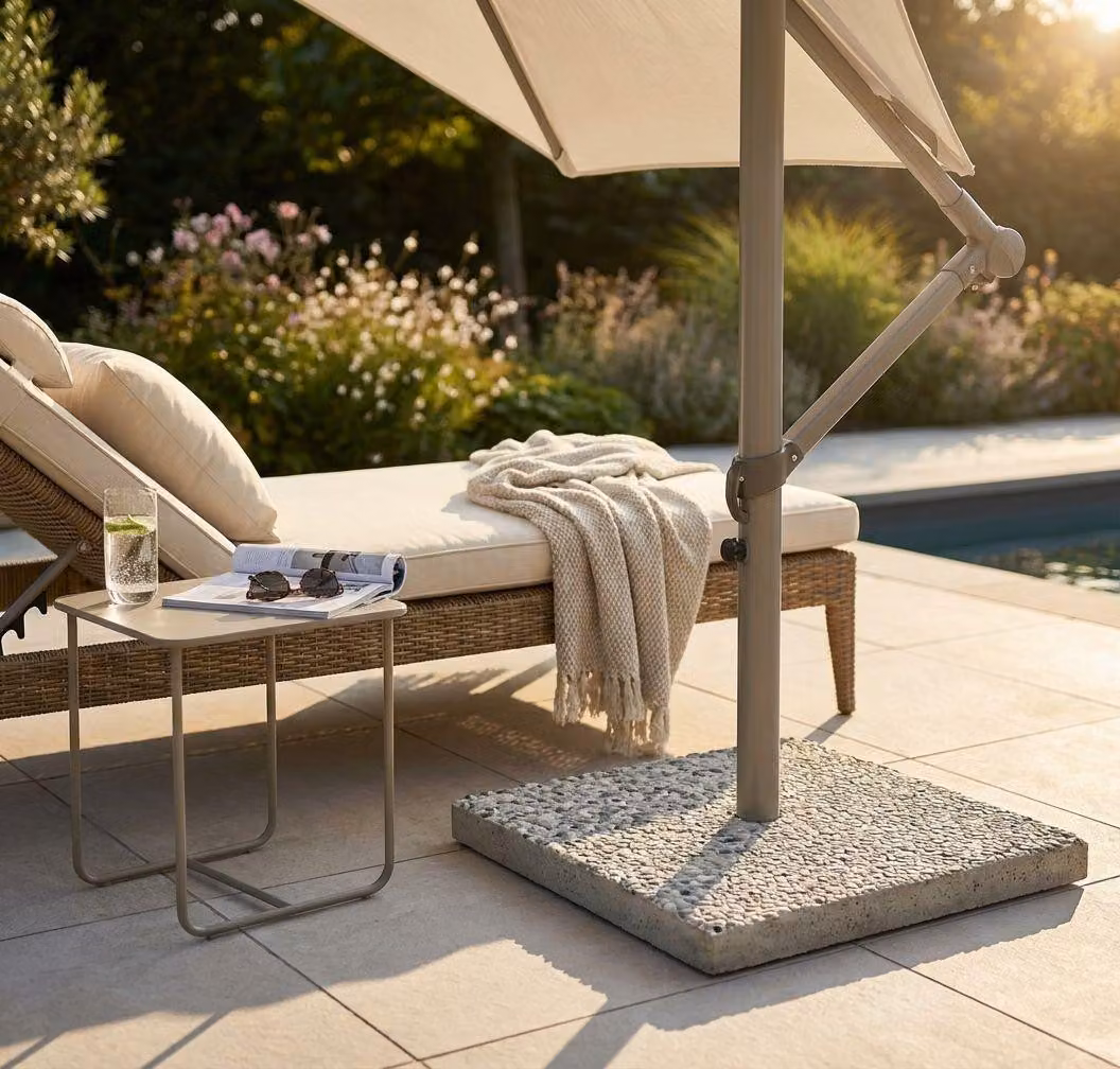 Milani Home - base ombrellone 40 x 40 cm in cemento grigio, supporto per palo laterale, per giardino, terrazzo, portico e dehor