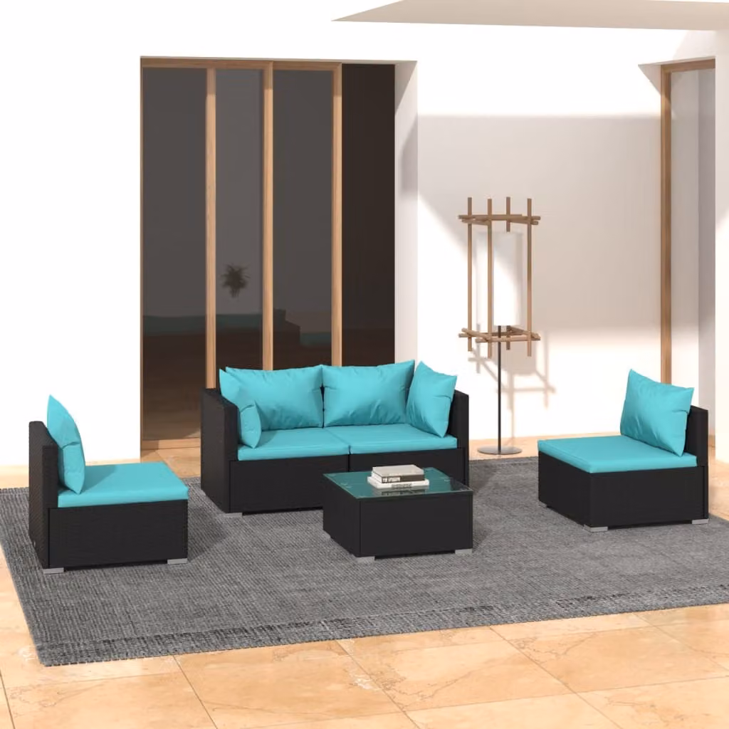 Maison Exclusive - Set da giardino da 5 pezzi con cuscini in polyrattan nero
