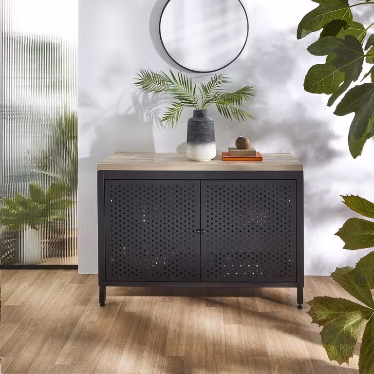 Mobile da Lavabo per Bagno in Metallo Nero da 1200mm con Ripiano di Colore Rovere Chiaro sin Lavabo - Beswick