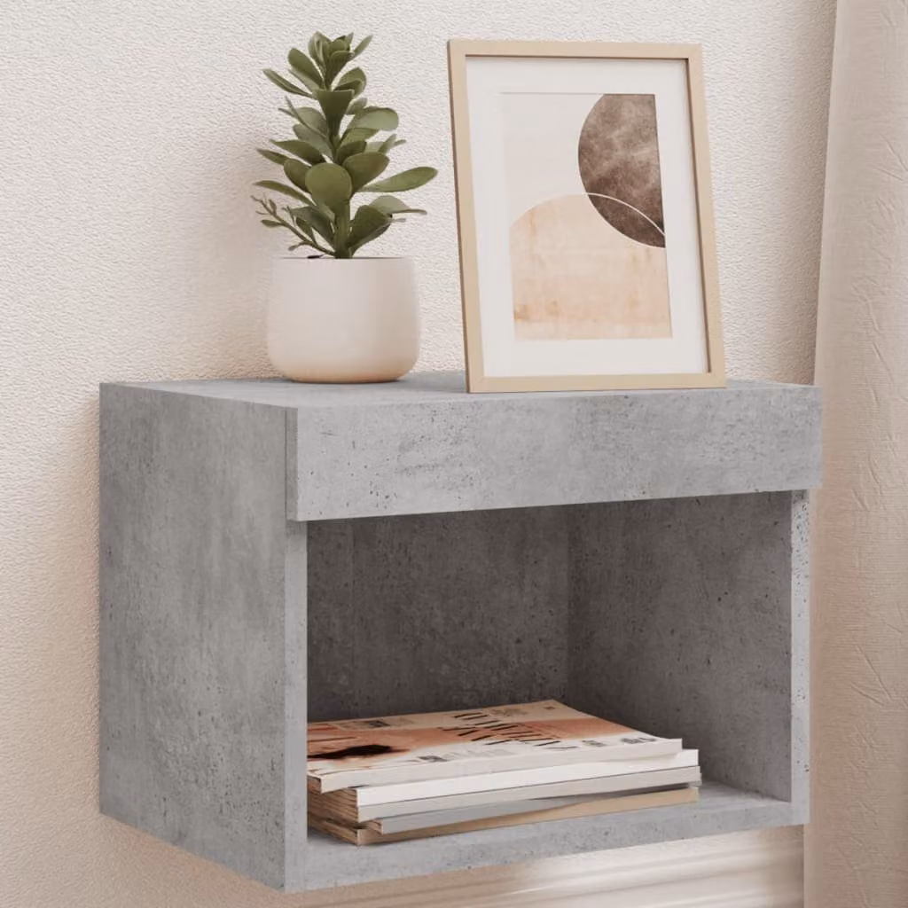 Set di 2 comodini moderni vidaXL con luci LED integrate da appendere alla parete, colore grigio, L 40 cm x P 30 cm x H 30 cm