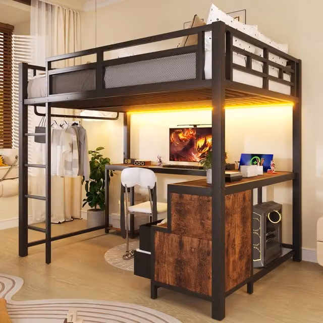 letto a castello metallo e legno nero 140 x 200 cm
