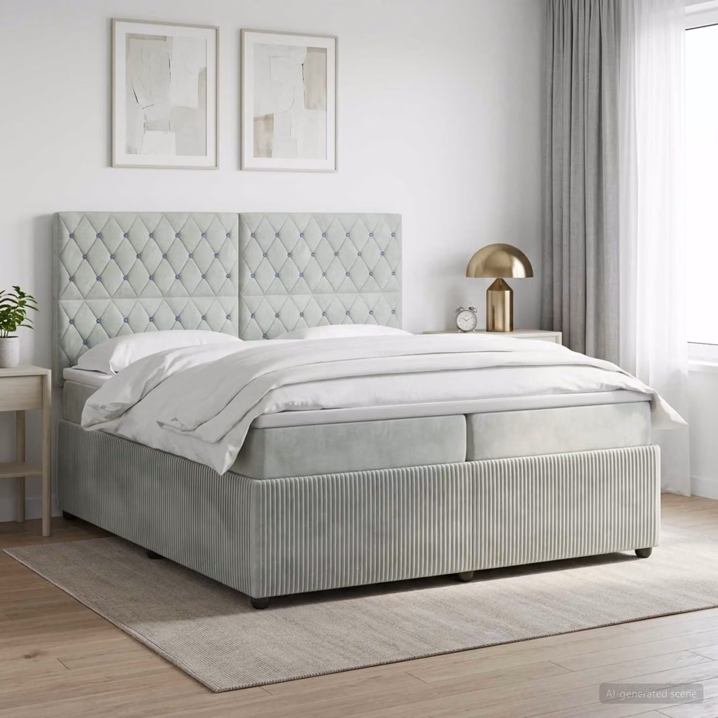 Letto box spring con materasso vidaXL in tessuto grigio e bianco con molle a tasche L/P: 200 x 200 cm