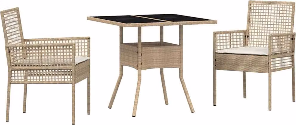 Set da Pranzo per Giardino 3 pcs Beige polyrattan