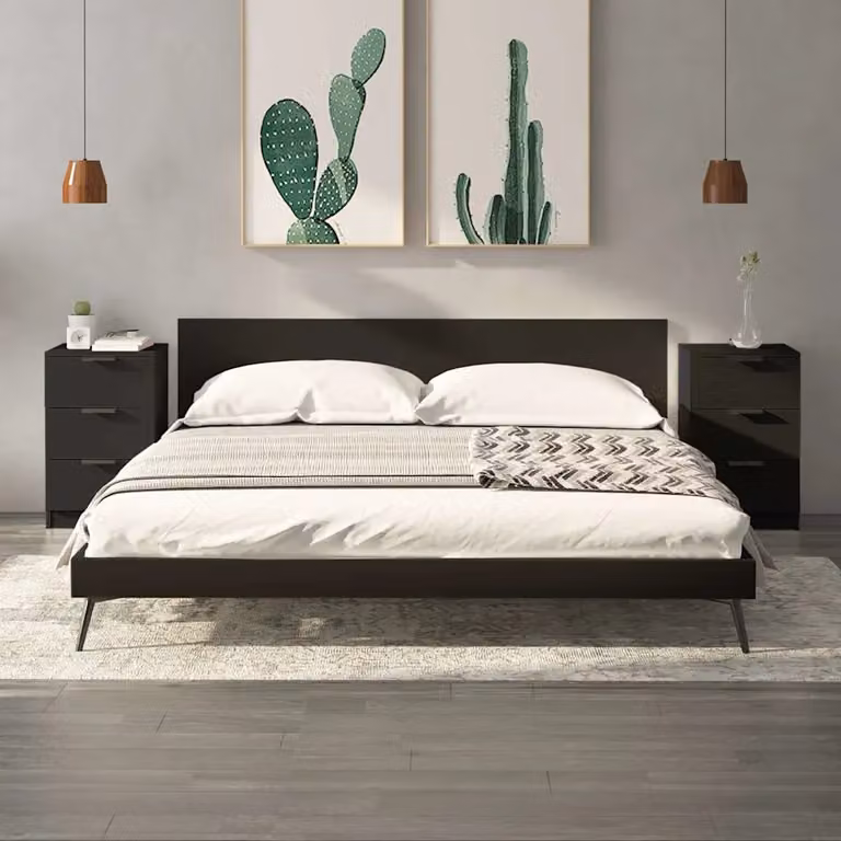 Set di 2 comodini vidaXL neri moderni in legno L: 40 cm, P: 36 cm, H: 65 cm