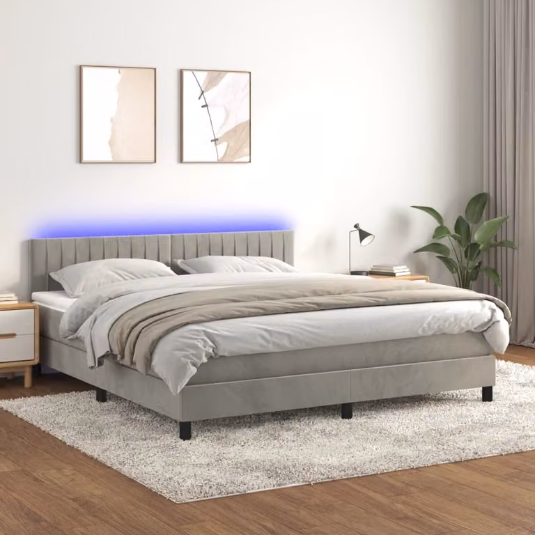 Maison Exclusive - Letto a Molle con Materasso e LED Grigio Chiaro 180x200 cm Velluto