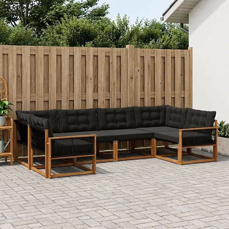 Set di divani da esterno vidaXL 6 pz in legno di acacia con cuscini, colore marrone e nero
