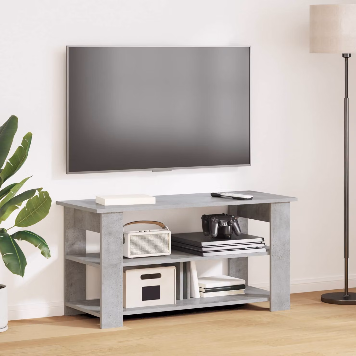 Supporto TV moderno vidaXL in legno e MDF, Grigio, L 100 x P 40 x H 50 cm