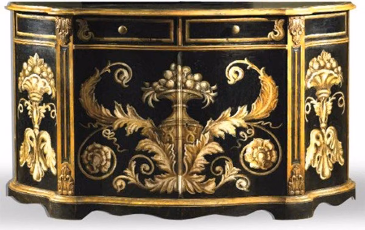 Casa Padrino Barock Sideboard Schwarz / Gold handbemalt 174 cm - Collezione Hotel