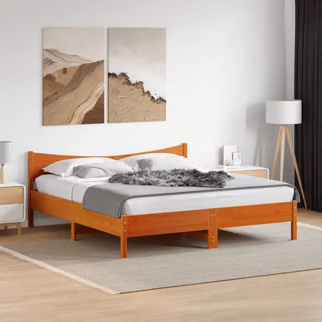 Giroletto senza Materasso-Struttura Letto Marrone Cera 200x200 cm Legno di Pino 218415