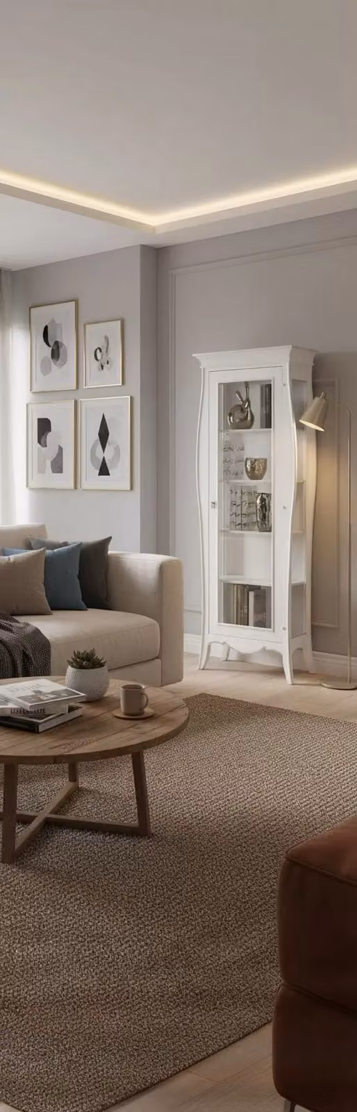 Vetrina in legno shabby chic Mobili 2G con porta in vetro e profili foglia argento bianco, L: 71 cm, P: 48 cm, H: 206 cm – 2