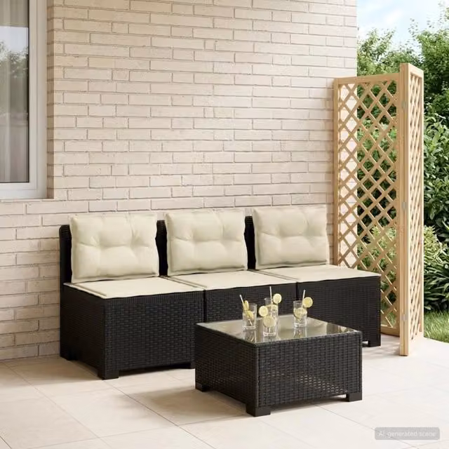 Divano da giardino 3 posti con cuscini in look rattan 3 posto 8011976
