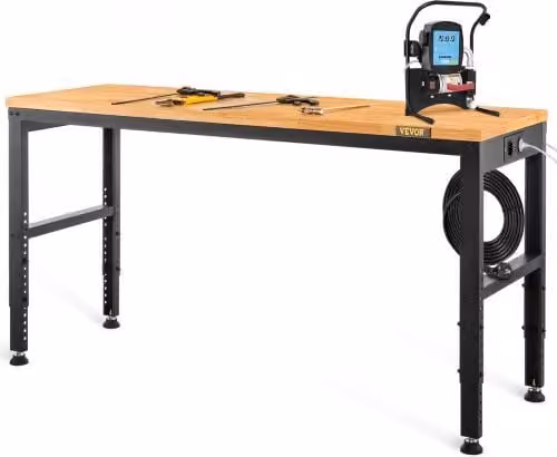 VEVOR Banco da Lavoro da Officina Regolabile in Altezza, Colore Marrone, L/P/H: 183 x 64 x 97 cm