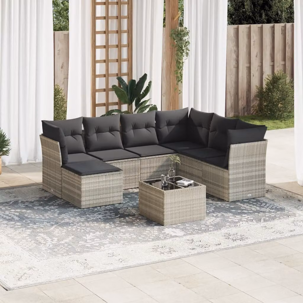 Maison Exclusive - Set Divano da Giardino 8pz con Cuscini Grigio Chiaro Polyrattan