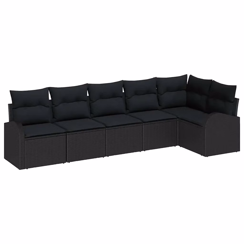 Set Divano da Giardino a L vidaXL con Cuscini, Struttura in Metallo e Rattan, Nero – 2