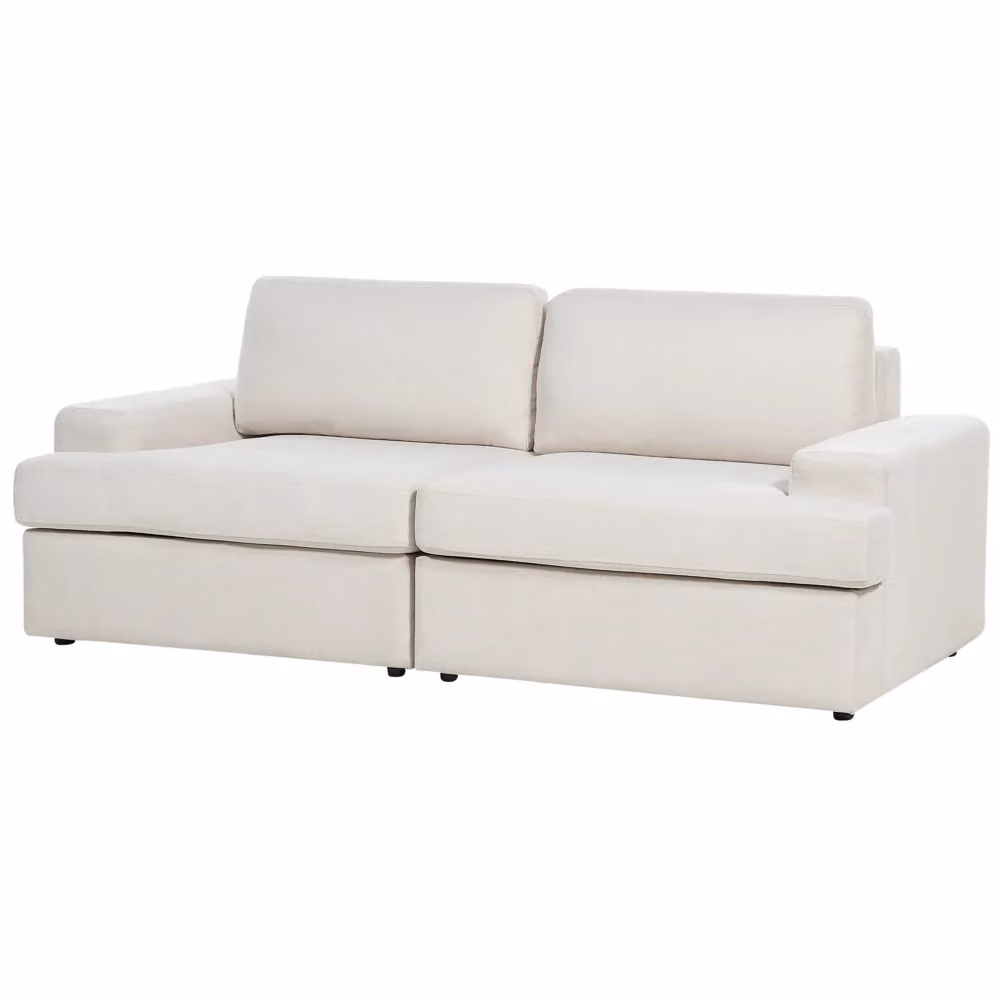 Divano Classico a 3 Posti BELIANI in Tessuto Beige con Struttura in Legno Massello per Soggiorno L: 208 cm, P: 86 cm, H: 62 cm – 2