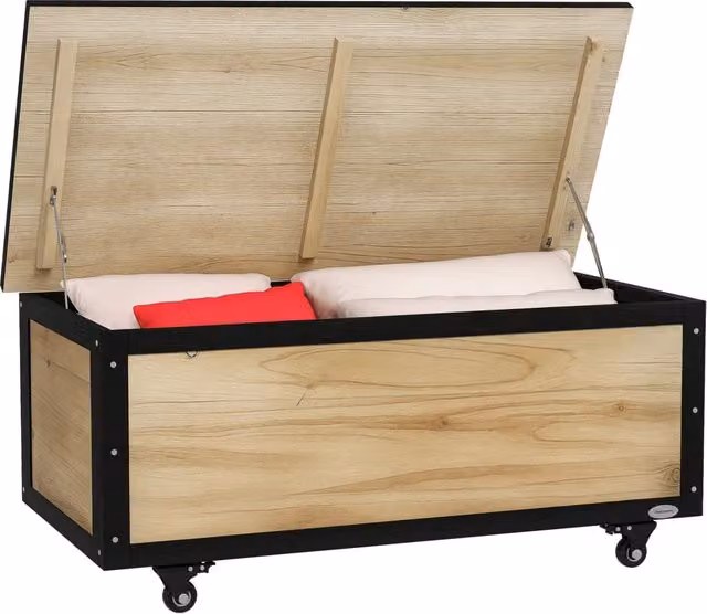 Box da giardino portaoggetti Xylo in legno di abete naturale con ruote, L/P/H: 100 x 50 x 43 cm