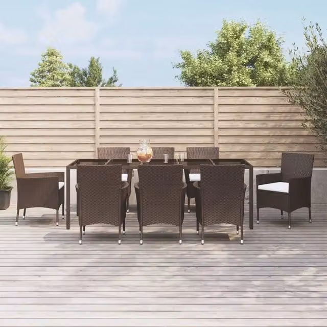 Set da Pranzo da Giardino 9pz con Cuscini Marrone in Polyrattan 3187314