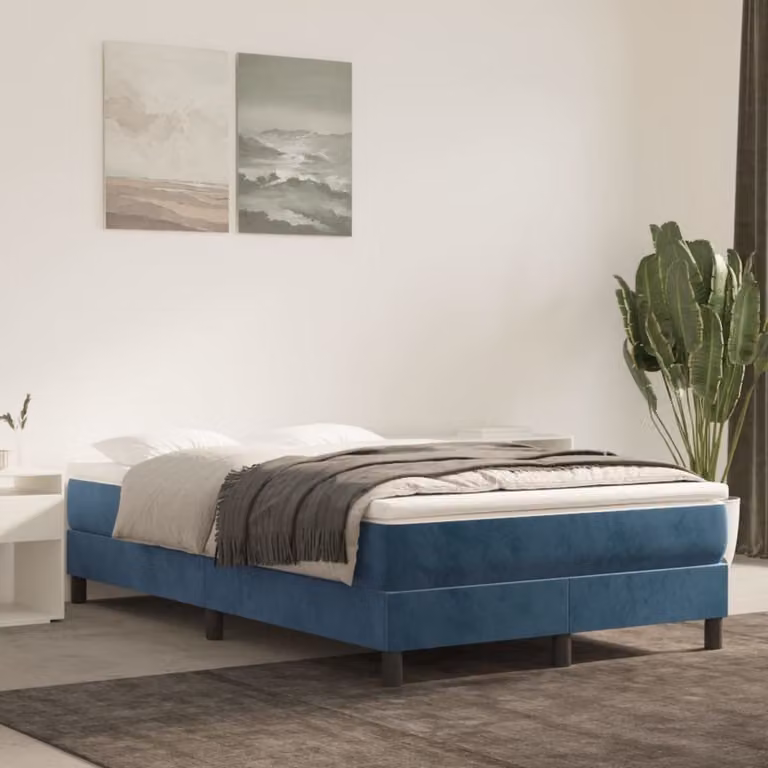 The Living Store Letto a molle con materasso blu scuro 120x200 cm in velluto