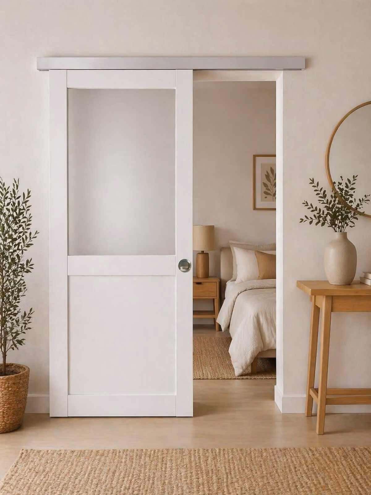 Porta scorrevole Athena Bianca H204 x L73 cm, binario in alluminio, conchiglie Gd Menuserie