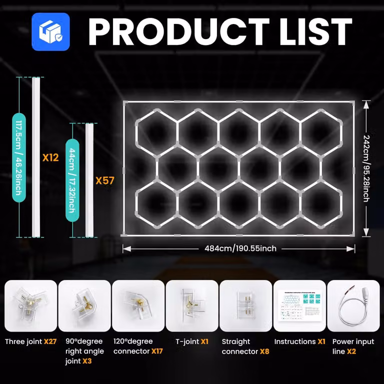 Illuminazione a LED per garage: plafoniera a LED con 14 elementi, dotata di telaio, alimentazione 220–240 V, ideale per garage, officine e magazzini