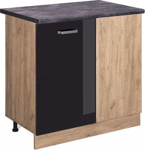 Mobile ad angolo cucina R-Line Nero lucido/Rovere dorato 86 cm, PL Antracite Vicco
