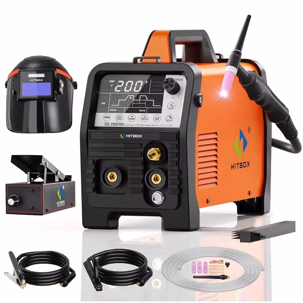 Saldatrice - TIG200PRO - 6 in 1 - Saldatura TIG ad alta frequenza con funzione pulsata - MMA/ARC Force - Inverter IGBT - 220 V - 1 set - Colore: Oro