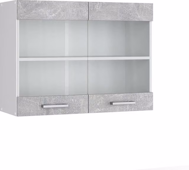 Pensile da cucina moderno Vicco R-Line con ante in vetro, Bianco e Grigio, L: 80 cm, H: 60 cm, P: 31 cm – 1