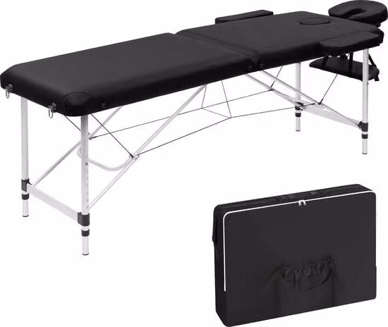 Tavolo massaggiabile ripiegabile - Letto massaggiatore - Portatile - Supporto braccio e testa - Nero