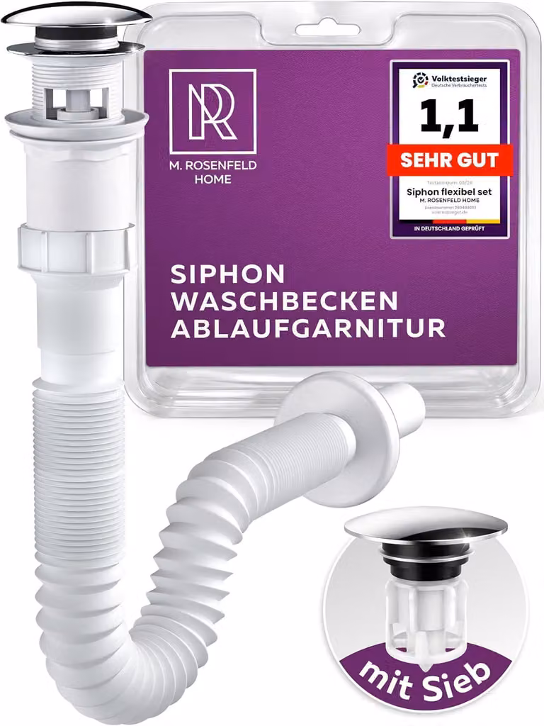 Kit di scarico per lavabo pop-up con troppofilo - Flessibile - Protezione contro gli odori - Facile da installare - Adatto a diverse tipologie di lavabi