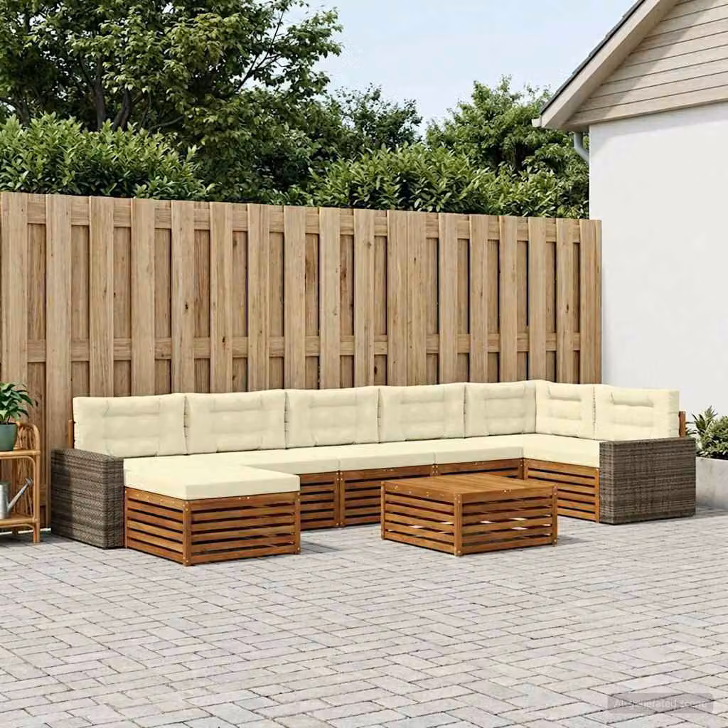 Set di divani da esterno vidaXL 8 pezzi in legno di acacia con cuscini, colore marrone e beige