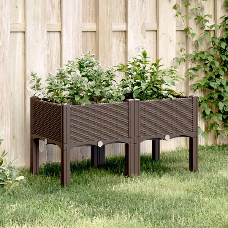 Fioriera da giardino con gambe vidaXL in plastica marrone L: 80 cm, P: 40 cm, H: 42 cm