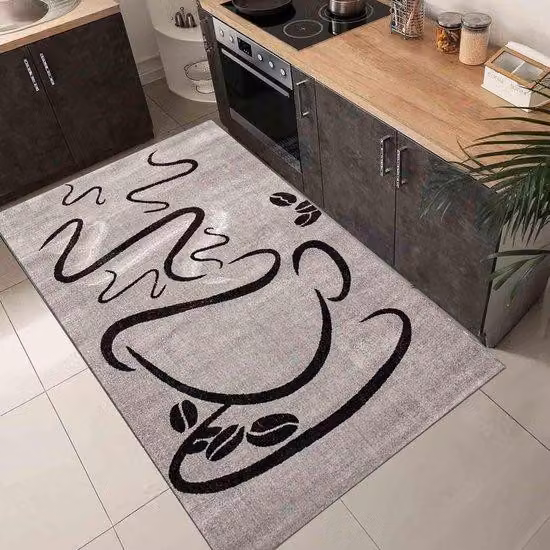 Azomor: elegante tappeto da cucina grigio con motivo color cappuccino per un look moderno, 160 x 220 cm